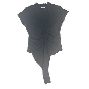 Free People‎ Intimately Black Bodysuit Sleeveless Rushed Deep V-Neck Size Medium